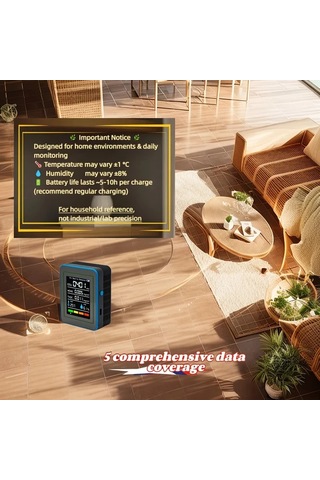 Boatshop1 5 İn 1 Taşınabilir Hava Kalitesi Monitörü White Gerçek Zamanlı Formaldehit Co2 Dedektörü Sıcaklık Nem Alarm Şarjlı İç Mekan Analizörü