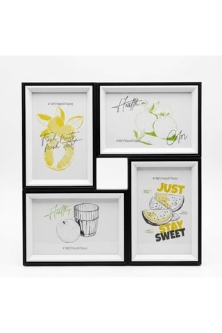 4'lü Modern Duvar Çerçeve Seti 28.8 Cm X 28.8 Cm, 10x15 Cm Fotoğraf Uyumlu, Dekoratif Şık Tasarım Siyah