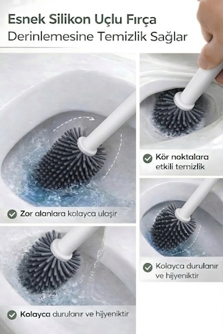 Beyaz Silikon Uçlu Hazneli Tuvalet-Banyo Wc ve Klozet Temizleme Fırçası