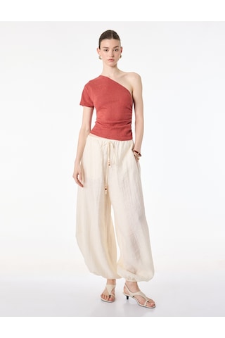 Koton Regular Fit Drape Detaylı Asimetrik Yaka Tek Omuz Bluz Kiremit 6sak10319ek Çok Renkli