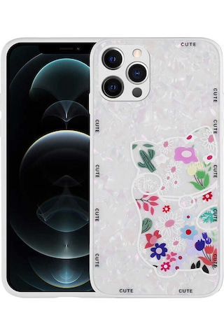 Apple Uyumlu iPhone 13 Pro Uyumlu Desenli Sert Silikon Zore Mumila Kılıf-white Cat White Cat -