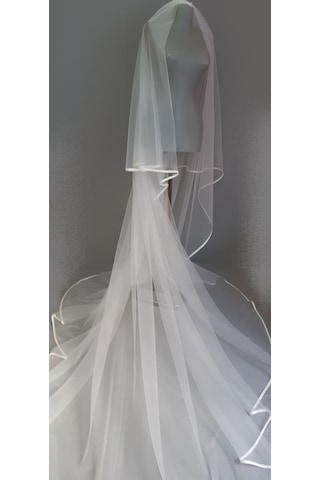 Suzanna Moda Saten Biyeli Çift Kat Taraklı Hayal Tül Gelin Duvağı 2.50 Cm Uzun Kat - 85cm Kısa Kat Kırık Beyaz