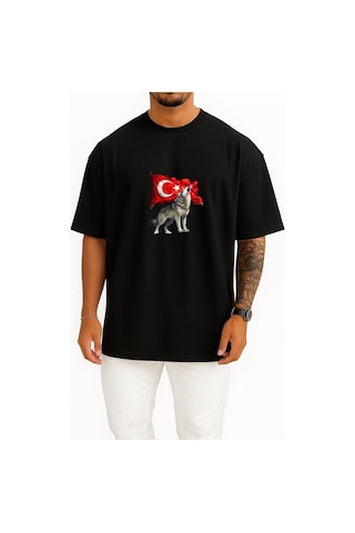 Bahriyeli Collection Oversize Türkün Nefesi Göğüs Ve Sırt Baskılı Unisex T-shirt Siyah