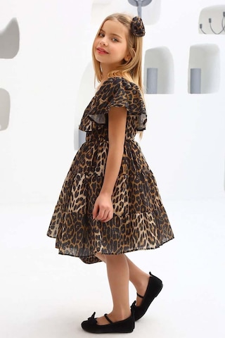 Riccotarz Kız Çocuk Leopar Desenli Siyah Deri Ceketli Elbise 001
