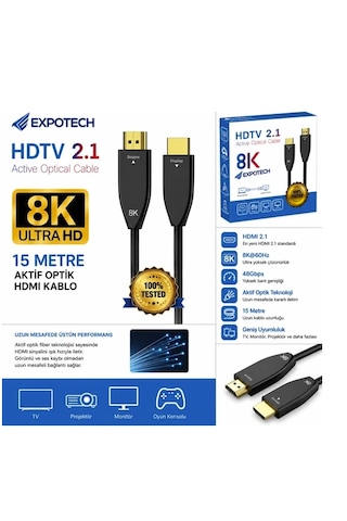 Expotech 8k Fiber Hdtv 2.1 Aktif Optik Hdmı Kablo 15 Metre 8k 60hz 48gbps Ultra Hd Expotech 8k Fiber Hdtv 2.1 Aktif Optik Hdmı Kablo 15 Metre 8k 60hz 48gbps Ultra Hd
