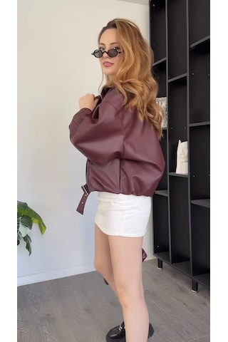 Prifaldi Premium Oversiz Bomber Deri Ceket Bordo