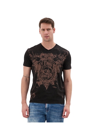 Cipo & Baxx Erkek T-shirt Bisiklet Yaka Günlük Rahat Kesim Pamuklu Baskılı Tshirt - Ct856 Siyah