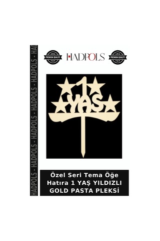 Özel Seri Tema Öğe Hatıra 1 Yaş Yıldızlı Gold Pasta Pleksi Altın