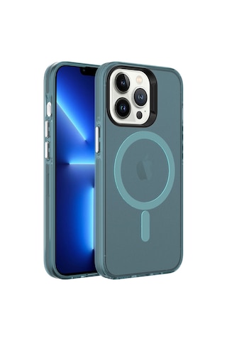 Apple Uyumlu iPhone 13 Pro Max Uyumlu Zore Magsafe Şarj Özellikli Buzlu Transparan C-pro Sert Kılıf-yeşil Yeşil -