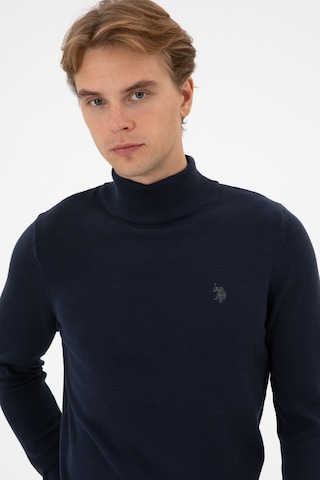 U.S. Polo Assn. Erkek Slim Fit Boğazlı Lacivert Melanj Basic Kazak 50313712-VR033