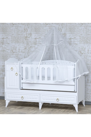 Garaj Home Sude Membran Beyaz Asansörlü Beşik Yatak Ve Uyku Seti Beyaz