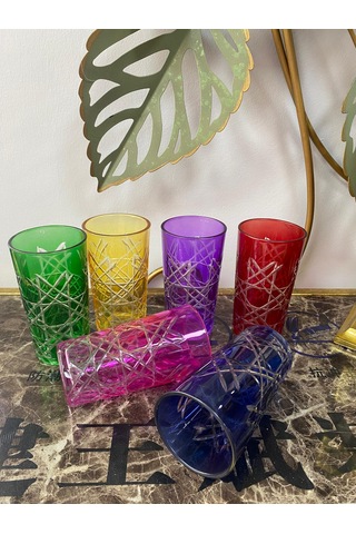 Renkli 6 Lı Kesme Su Kahve Yanı Bardağı 225 Ml Karışık-çok Renkli