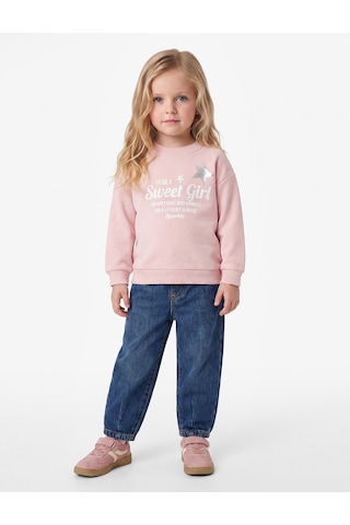 Koton Baskılı Uzun Kollu Bisiklet Yaka Şardonlu Sweatshirt Pembe 7wmg10102ak Gül