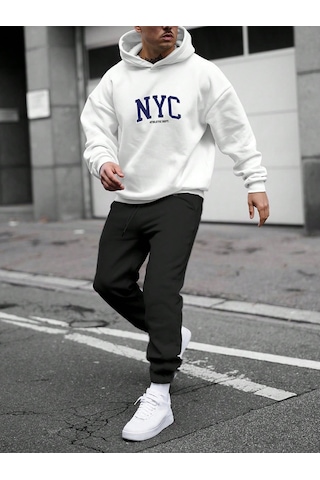 Erkek Fermuarlı Eşofman Takımı Beyaz