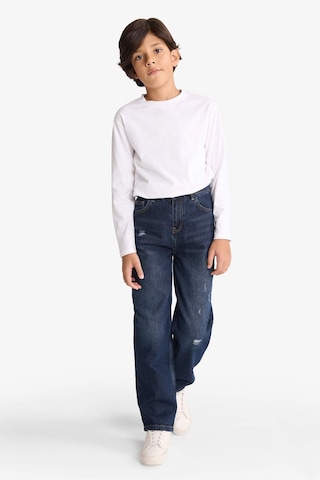 Defacto Erkek Çocuk Loose Fit Yırtık Detaylı Düz Paça Jean Pantolon G3069a825wnnm34 Mavi