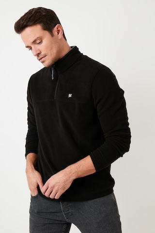 Buratti Slim Fit Anti-Pilling Tüylenme Yapmayan Bato Yaka Kışlık Şardonlu Erkek Polar 5906001 Siyah