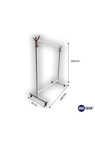 Paslanmaz Tekerlekli Beyaz Metal Konfeksiyon Elbise Kıyafet Askı Siyah