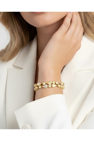 Eva Takı Store Geometrik Damla Çiçek Model Gold Renk Bileklik Altın