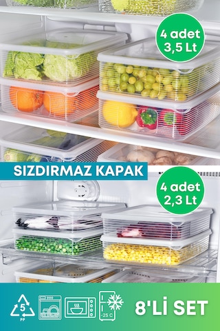 8'li Set 2,3 Lt Ve 3,5 Lt Sızdırmaz Buzluk Saklama Kabı