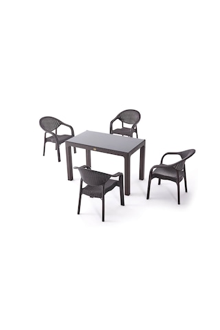 Camlı Masa Takımı 4 Adet Bambu Pro Sandalye 70x120 Cm Acı Kahve