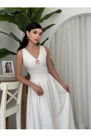 Late Yıldız Detaylı Elbise Beyaz