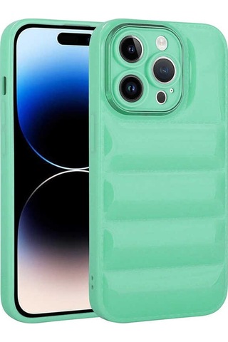 Zeyline Apple Uyumlu iPhone 14 Pro Max Kamera Korumalı Parlak Airbag'li Zore Galya Kapak-su Yeşil