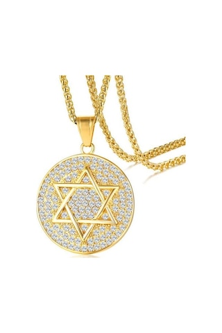 Altın Zincir Kolye Bayanlar Lüks Altı Sivri Yıldız Yuvarlak Zirkon Kolye Paslanmaz Çelik Moda Basit Kolye Takı Altın - Beyaz