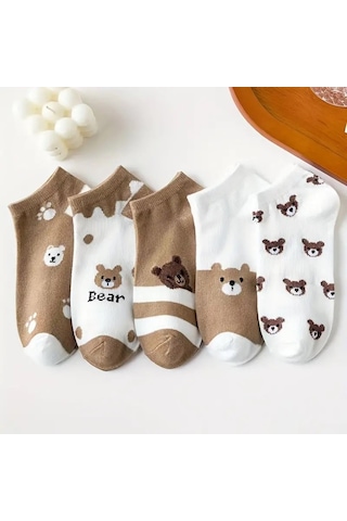 5 Çift Karikatür Ayıcık Desenli Çorap 001
