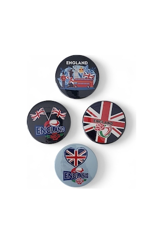 İngiltere Magnet Set 1 - 4'lü Buzdolabı Magnet England Karışık Renkli