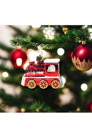 Yılbaşı Süsü 3'lü Tren Ev Kırmızı 6 Cm