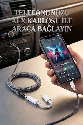 Ouptec Lightning To 3.5mm Aux Dönüştürücü Apple iPhone Uyumlu Kulaklık Jack Çevirici Araç Ses Adaptörü