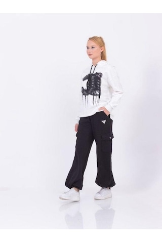 Kız Çocuk Pamuklu Kapüşonlu Baskılı Sweatshirt-13425-beyaz Beyaz