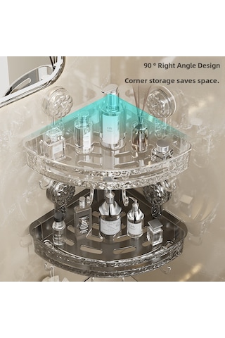 Moveevo Banyo Tuvalet Açık Gri Plastik Süksiyon Çene Köşe Rafı - Delme Yok, Kolay Kurulum, Modern Minimalist Tasarım, Uzun Ömürlü Depolama Diğer