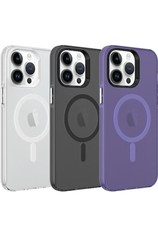 Apple Uyumlu iPhone 14 Pro Max Kılıf Zore M-safe Şarj Özellikli Buzlu Transparan C-pro Sert Kapak Derin Mor