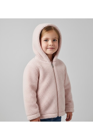 Pamuk Astarlı Yumuşak Peluş Kapüşonlu Fermuarlı Hırka Pembe
