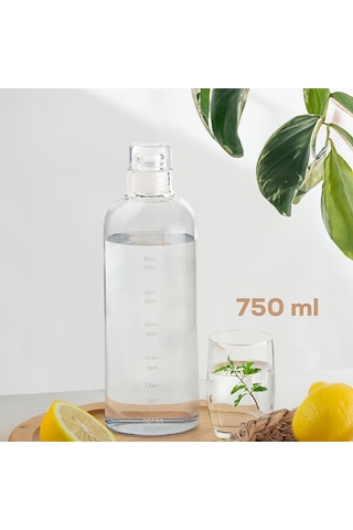 Porsima 2407 Cam Su Şişesi Su İçme Saatli Matara Suluk 750 Ml