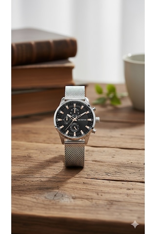 For Motion Erkek Kol Saati Gümüş Renk, Siyah Kadran - Fm.0218, 2 Yıl Garantili Gümüş