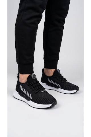 Wipper Ultra Hafif Triko Sneaker - Nefes Alan Ortopedik Poli Taban Büyük Numara Yazlık Spor Ayakkabı Yazlık Siyah Beyaz