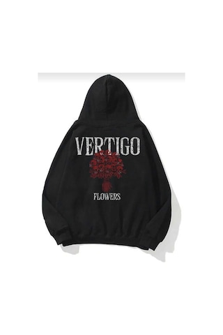 Hunors Sportswear & Company Vertigo Baskılı Unisex Model Pamuklu Kapüşonlu Sweatshirt SIYAH