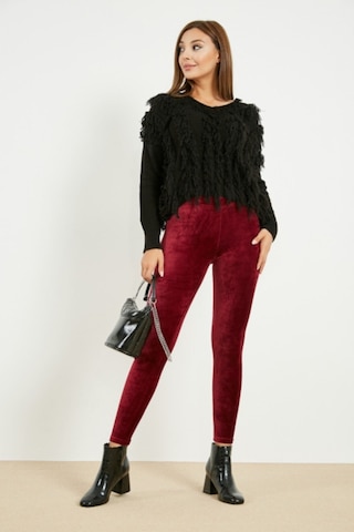 Mom'S Lap Kadın Bordo Kadife Kışlık Likralı Taytbordos Bordo