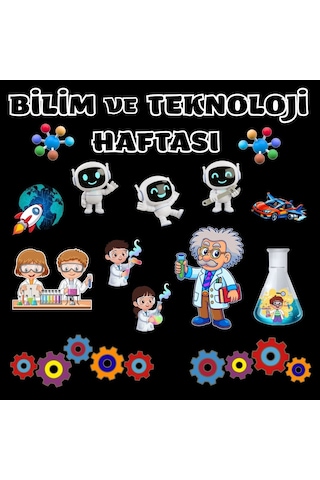 Bilim Ve Teknoloji Haftası Parçalı Pano Süsü Hazır Kesimli Bristol Karton Okul Ve Sınıf Panosu Dekoru 7