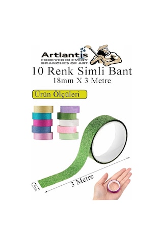 Renkli Simli Bant 10 Adet 1 Paket 10 Lu Simli Holgramlı Metalik Hobi Işıltılı Bantı Hediye Dekoratif 10 Rulo