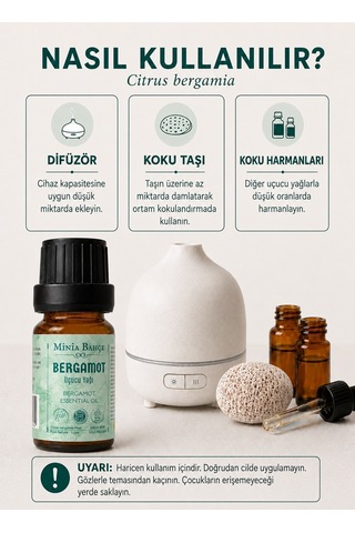 Minia Bahçe Bitki Ve Sanat Atölyesi Bergamot Uçucu Yağı Saf ve Katkısız Bitkisel Uçucu Yağ 10 ML