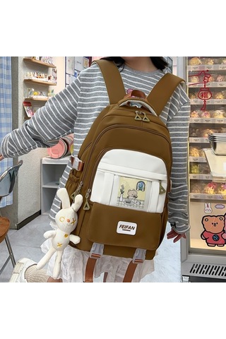 Sevimli Karikatür Desenli Yumuşak Kız Okul Çantası, Kadın Ve Genç Kızlar İçin Şık Sırt Çantası, Laptop Ve Tablet Taşımaya Uygun Öğrenci Çantası Kirmizi