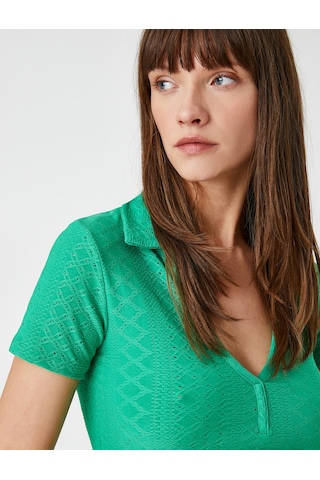 Koton Polo Yaka Crop Tişört Uzun Kollu Yeşil 3sak50066ek Fıstık Yeşili