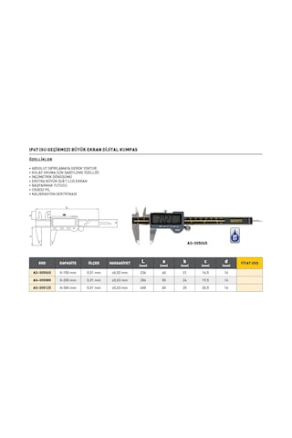 Fett 0-200mm Asimeto Ip67 Su Geçirmez Büyük Ekran Dijital Kumpas As-305085