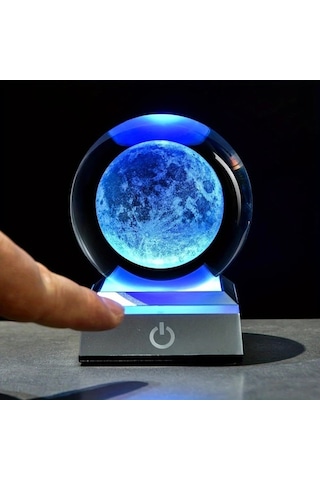 Xuweiwei 1 Adet 8 Cm Renkli Led Tabanlı 3d Ay Gezegen Kristal Topu Gece Lambası Ev Dekoru Hediyesi Beyaz