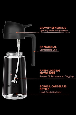 2'li Bambu Stantlı Çift Fonksiyonlu Sprey Dökme Cam Yağdanlık 450ml Sıvıyağ Şişesi Airfryer Yağlık Siyah Beyaz