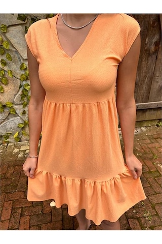 Neşeli Butik Kadın Orange Yeni Sezon V-yaka Eteği Fırfırlı Yazlık Elbise Lptr02 Orange