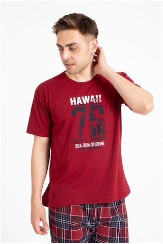 Erkek Baskılı Pijama Takımı Kısa Kollu 2170-K (548692083) Bordo
